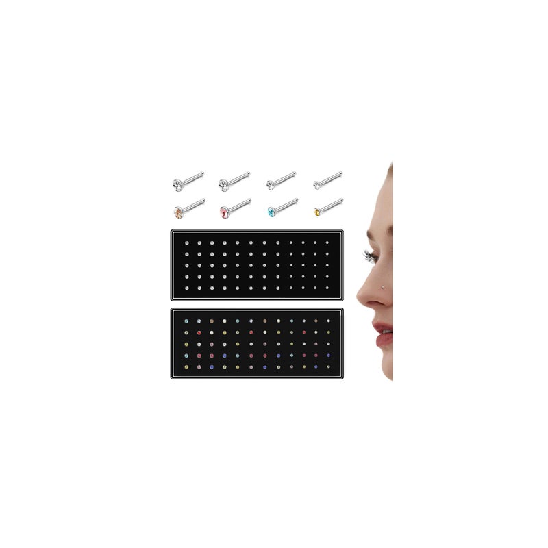 THUNARAZ 120pcs Stainless Steel Nose Studs Rings Piercing Pin Body Jewelry 22G 1.5mm 2mm 2.5mm White/Colour - Image 1
